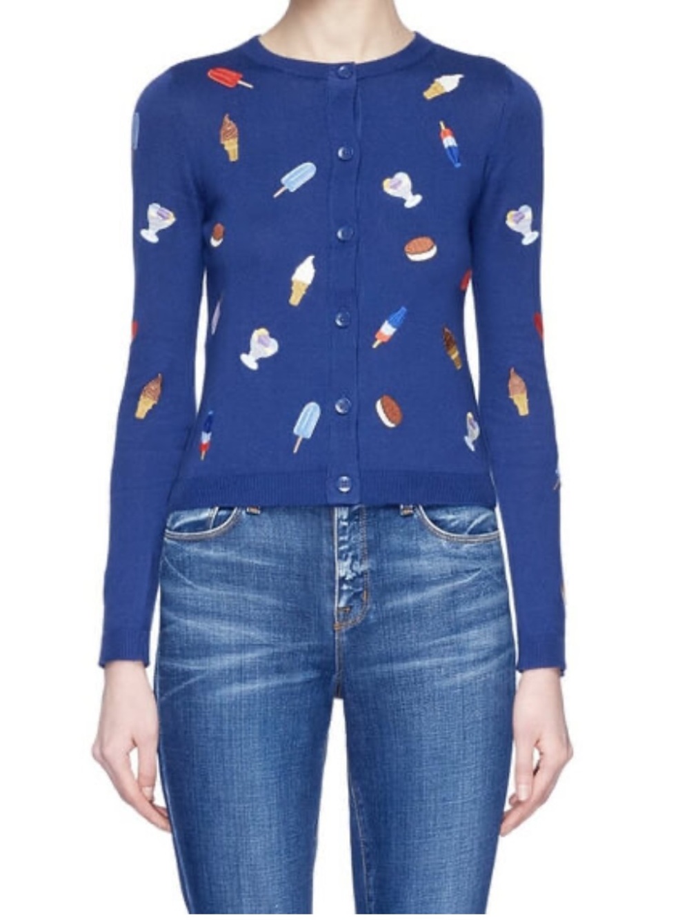 Alice + Olivia Royal Blue Ice Cream Embroidered Cardigan